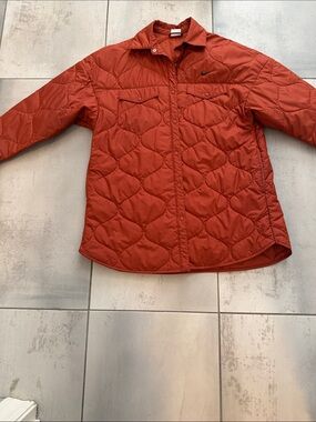 Nike Brick Red Quilted Button-Front Shirt Jacket